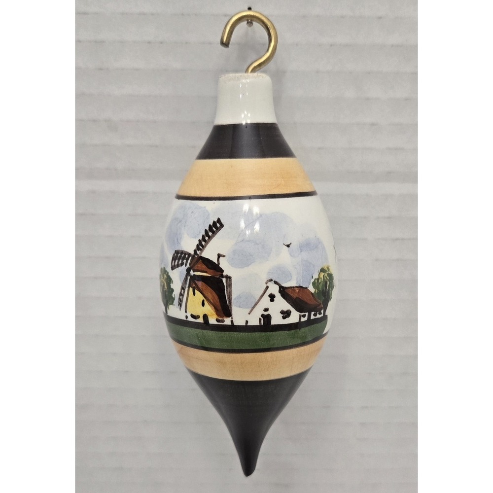 Delft Handgeshildero Holland Ornament 4.5" Windmill HandPainted Ceramic Teardrop